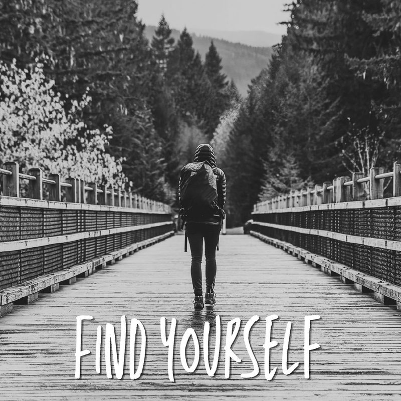 Album cover design — Find Yourself, black and white figure on bridge